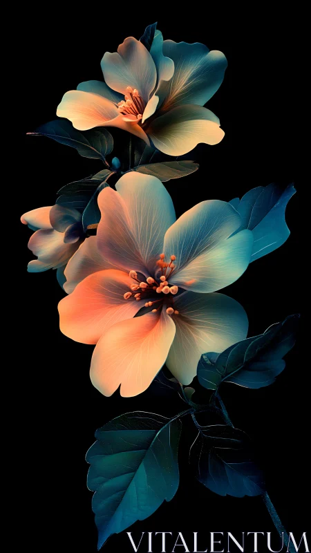 Bioluminescent Double Bloom with Chromatic Gradient Transition.