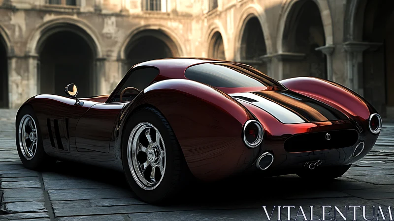 Retro-futurist grand touring coup&eacute; in baroque stone piazza.