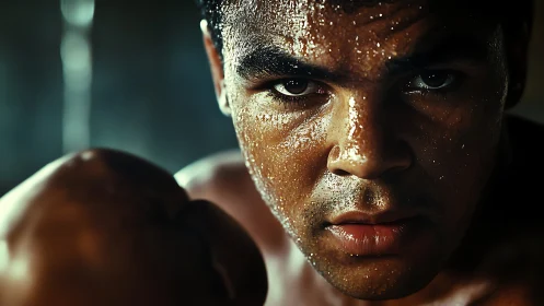 Wet Male Face Portrait with Intense Expression