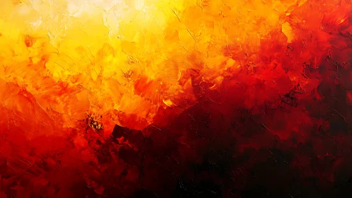 Fiery abstract canvas merges molten gold and crimson fields.