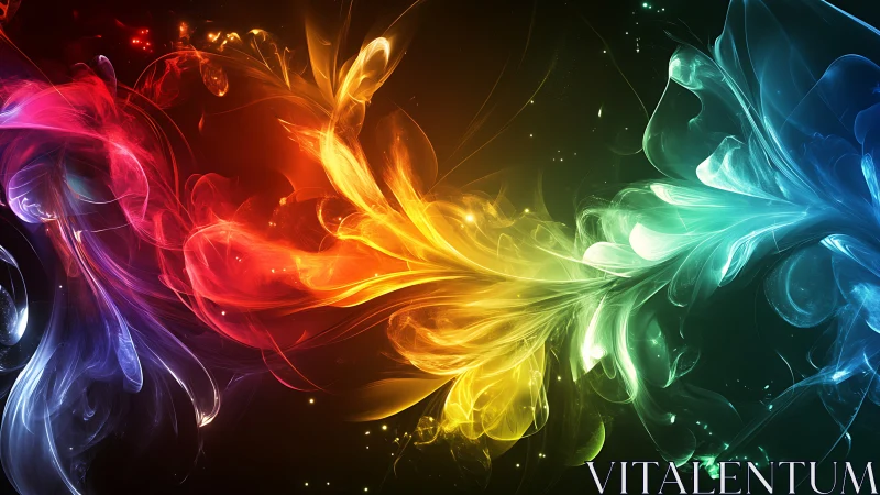 Prismatic energy plumes colliding in luminous digital space.