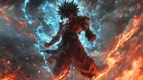 Stormborn warrior crowned in blue lightning and firestorm.