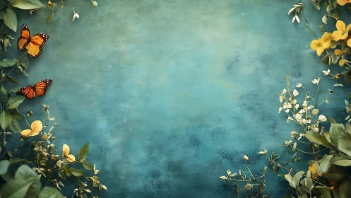 Monarch butterflies and florals frame a textured teal backdrop