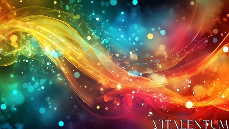 Curved multicolor light streaks intersect across dark gradient