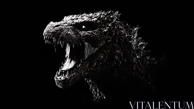 Roaring shadow monster emerges in bold monochrome power.