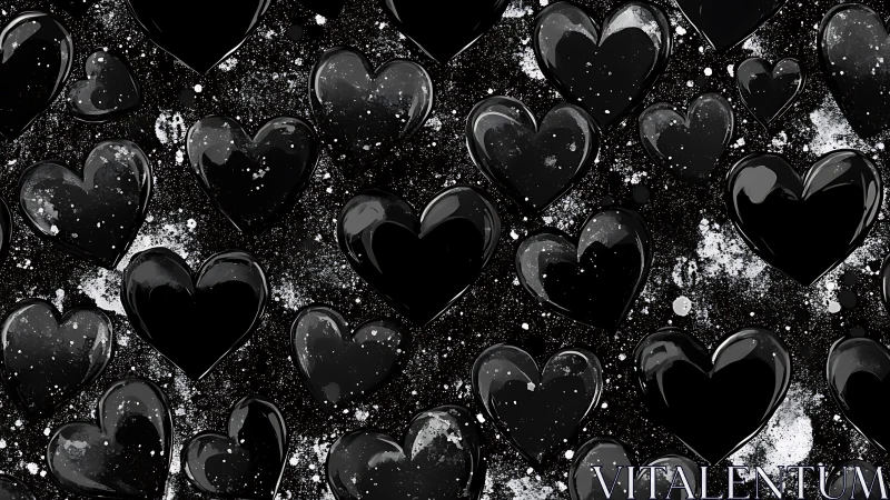 Black Hearts Float Among Glittering Sparkles and Darkness