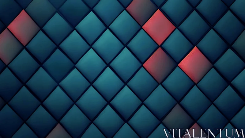 Geometric teal grid highlights vivid coral diamond accents.