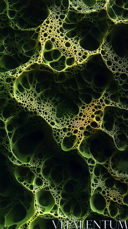 Fractal green cellular network with glowing porous forms.