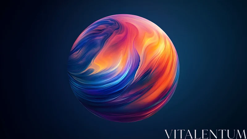 Spherical gradient orb with fluid multicolor streak topology rendered