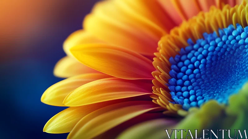 Macro study of vivid yellow petals and saturated blue core.