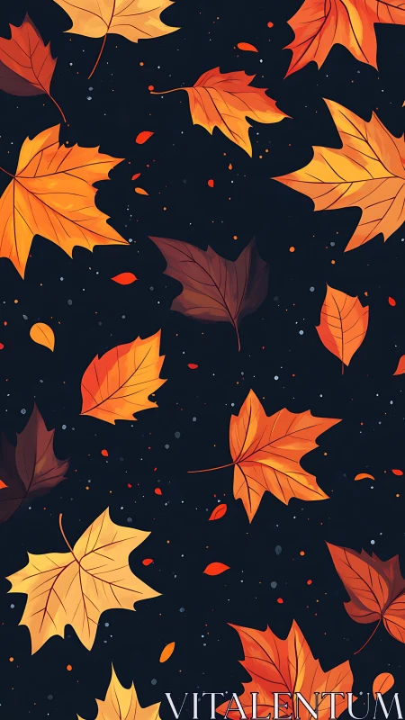 High-contrast seamless pattern of stylized autumn maple leaves