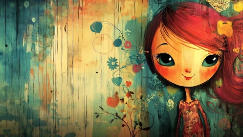 Dreamy girl in a splashy teal and gold storybook world.