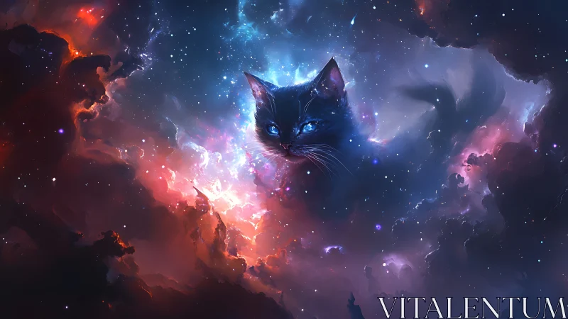 Cosmic cat drifts through nebula clouds like silent starlight