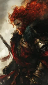 Fiery warrior pausing in stormlight between rage and resolve.