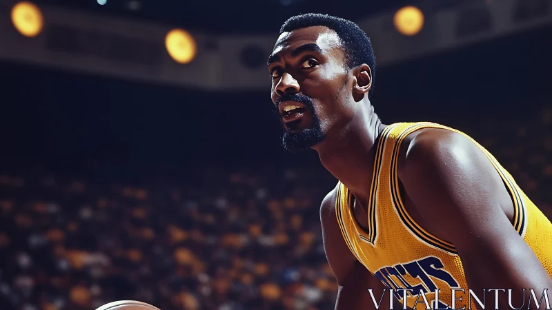 Dynamic courtside portrait captures focused basketball player