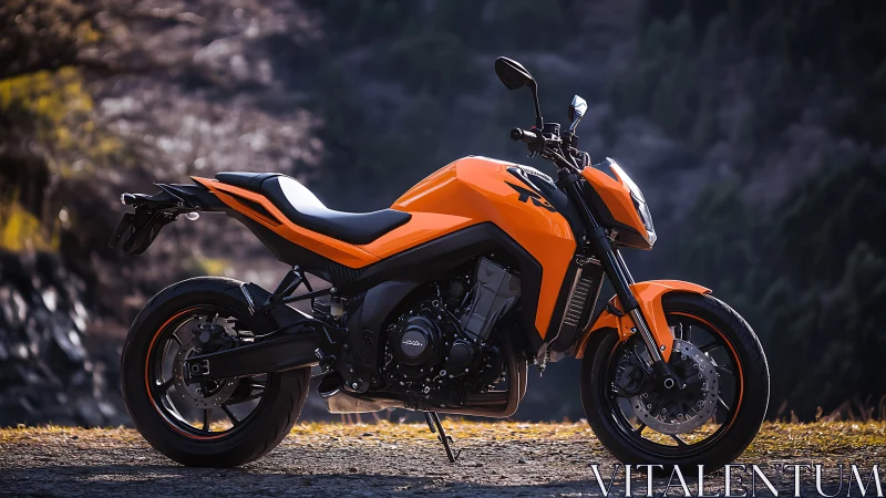 Bright orange street motorcycle waits calmly for the next ride