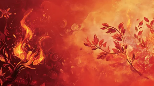 Fiery Floral Composition With Ethereal Flame Effects.