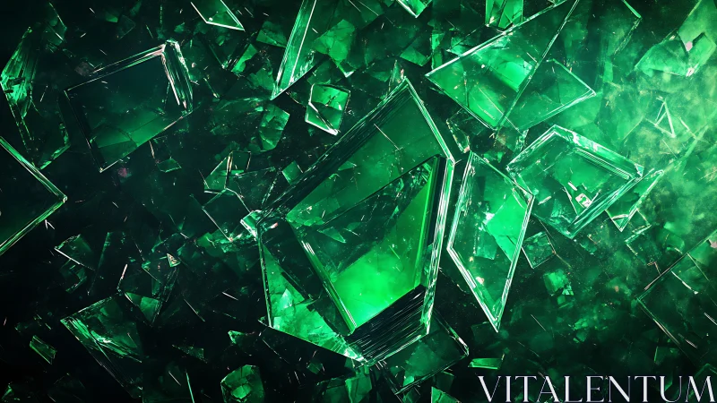 Translucent green glass shards form dense angular structure