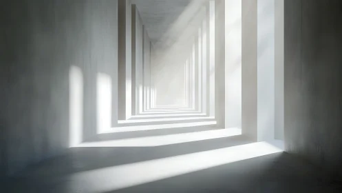 Minimalist Corridor with Receding Geometric Planes and Volumetric Light