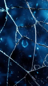 Shattered blue glass surface captures fractured light patterns