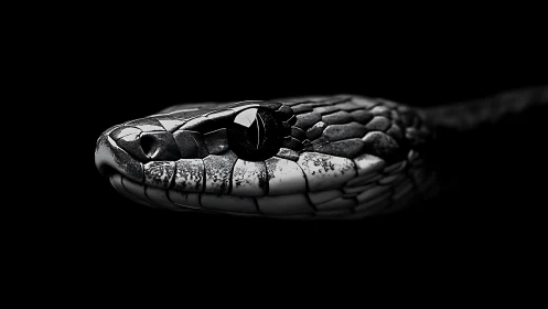Gleaming serpent glides through darkness in quiet focus