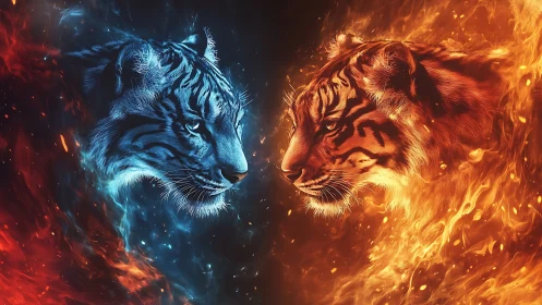 Fire and Ice Tigers Face to Face.