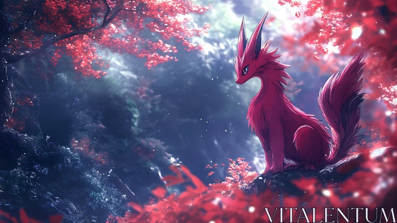 Bioluminescent fox creature rendered in high contrast forest light