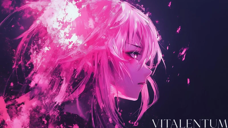 Neon magenta anime portrait dissolves into abstract light
