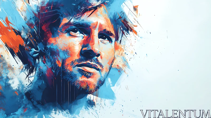 Vivid blue orange portrait with expressive brush textures.