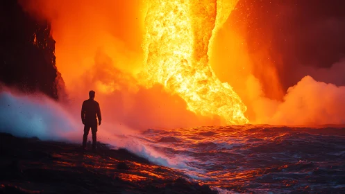 Standing Before the Inferno: A Moment of Human Courage.