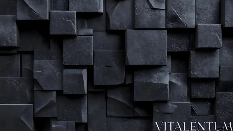 Modern abstract wall with textured 3D black geometric cubes.