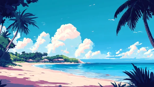 Tropical Beach Paradise with Palm-Fringed Coastline.