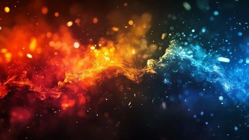 Elemental fire and ice collide in a glowing cosmic flow.