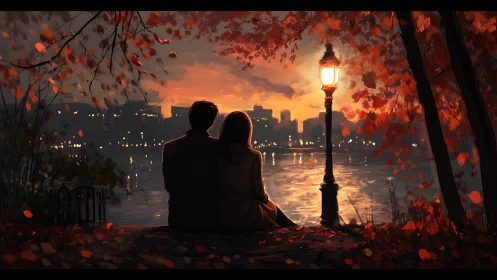 Autumn Romance by the River at Sunset.