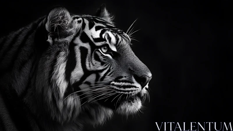 Side-lit tiger portrait isolates intense gaze in darkness