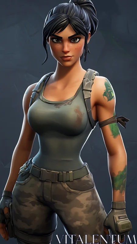 Battle-hardened jungle scout stands in steel-gray silence.