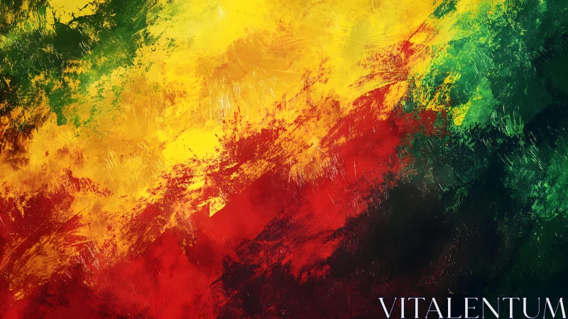 Bold Abstract Painting with Red, Yellow, and Green Brush Strokes.