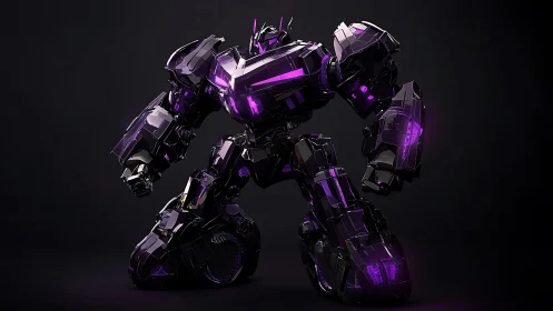 Black armored mech robot with neon purple lighting stance.