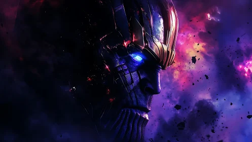 Cosmic tyrant profile within nebular fracture field rendering.