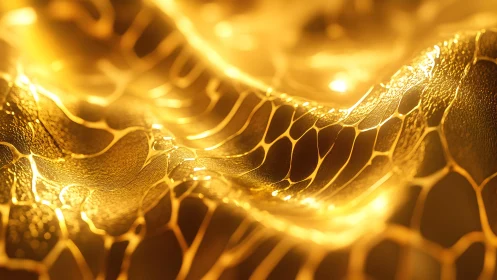 Abstract golden waves with glowing honeycomb texture, surreal style.