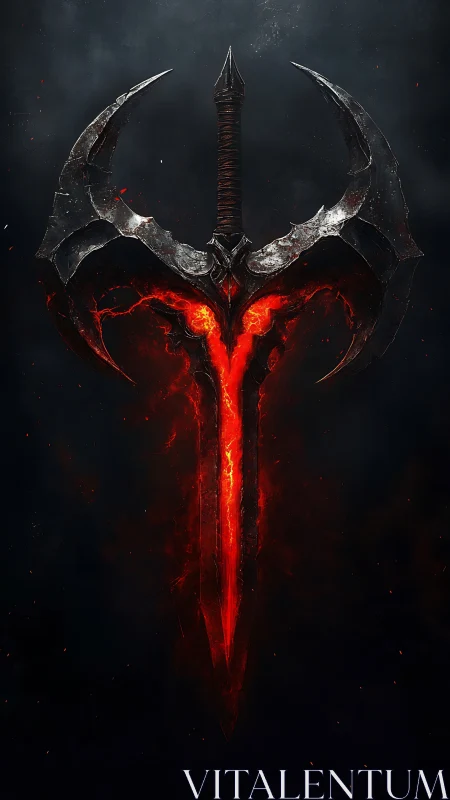 Molten demonic greatsword emblem with bifurcated infernal halo.