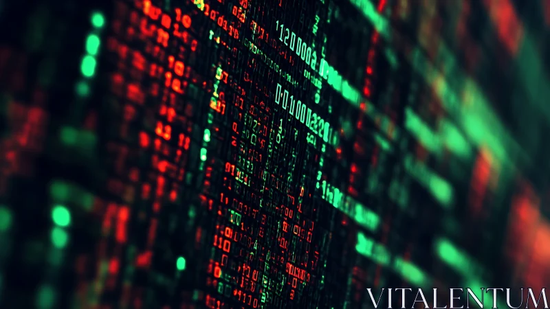 Binary code matrix with red and green digital data streams.