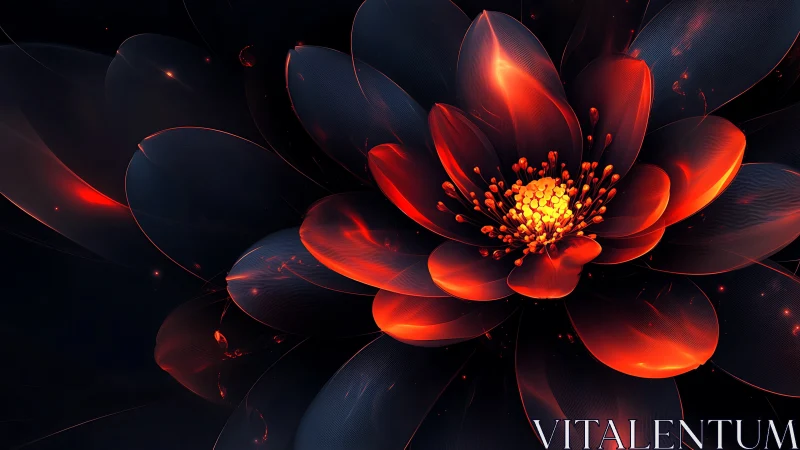 Luminous red fractal flower with translucent layered petals.