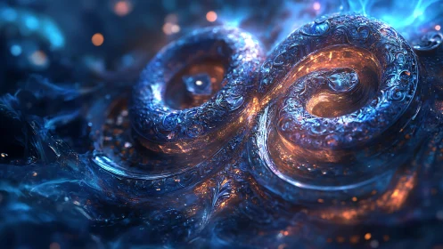 Infinity loop symbol rendered in glowing liquid metal