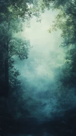 Misty Forest Canopy Emerging Through Ethereal Haze.