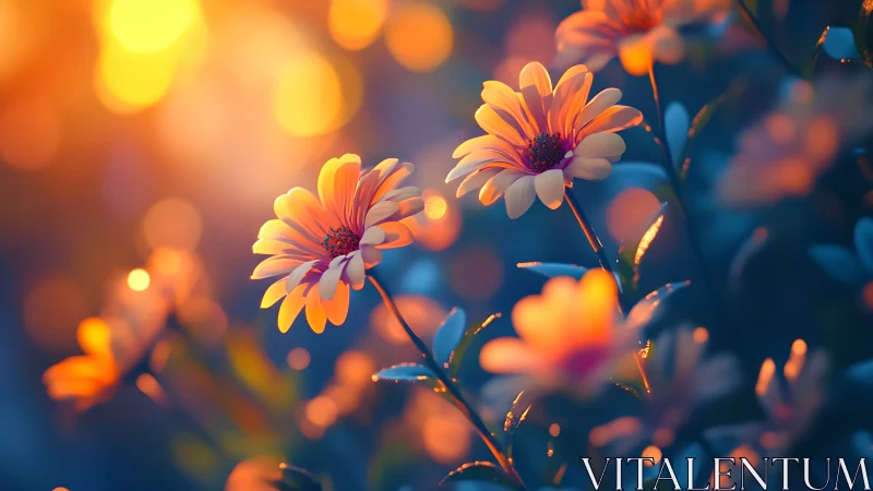 Orange Daisies with Warm Bokeh Background.