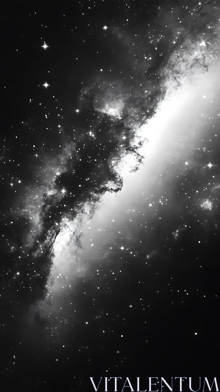 Monochrome galactic dust lane with dense stellar scatterfield.