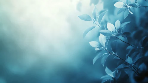 Ethereal blue foliage against soft luminous bokeh field.