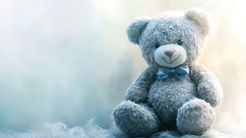 Soft-focus plush teddy bear rendered in pastel lighting