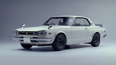Vintage white coupe rendered in crisp studio lighting.